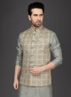 Festive Wear Nehru Jacket Suit In Grey Color